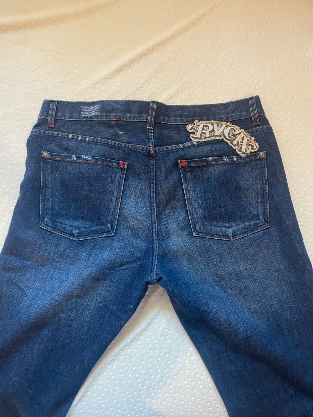 RVCA Men's Indigo Straight Leg Jeans with Back Patch